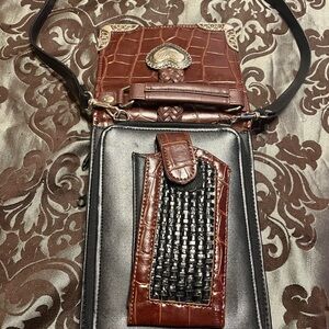 Brown and Black Croc Embossed Crossbody Bag